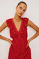 Beaux V-Neck Ruffle Dress- Red