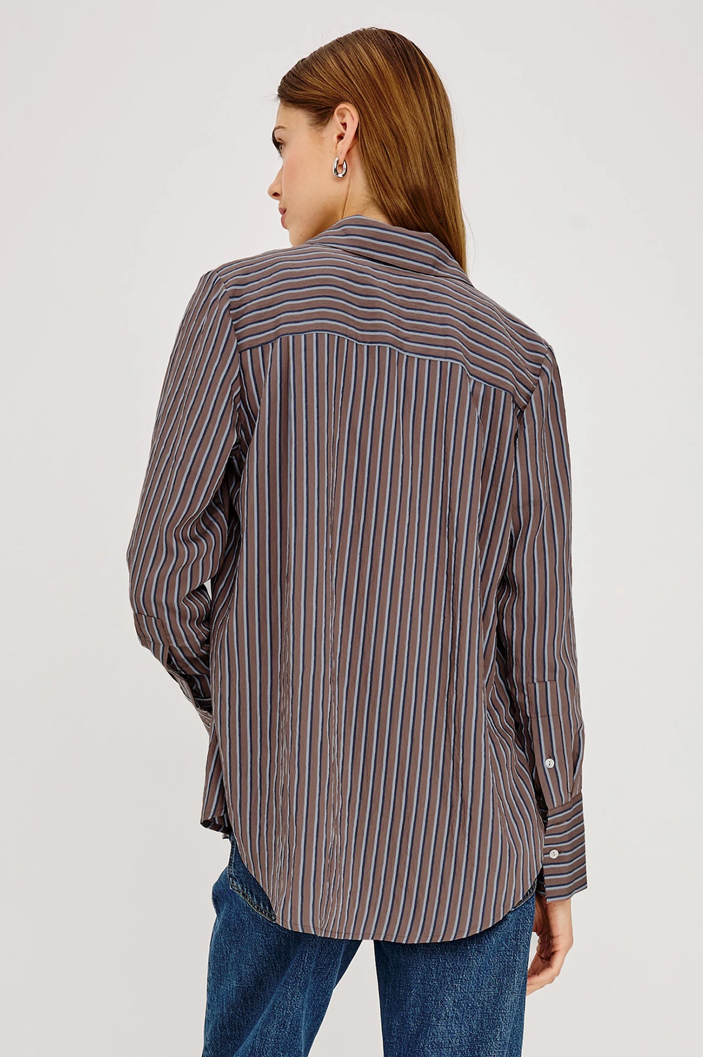 Beck Striped Button Down Top- Hickory Indigo Stripe