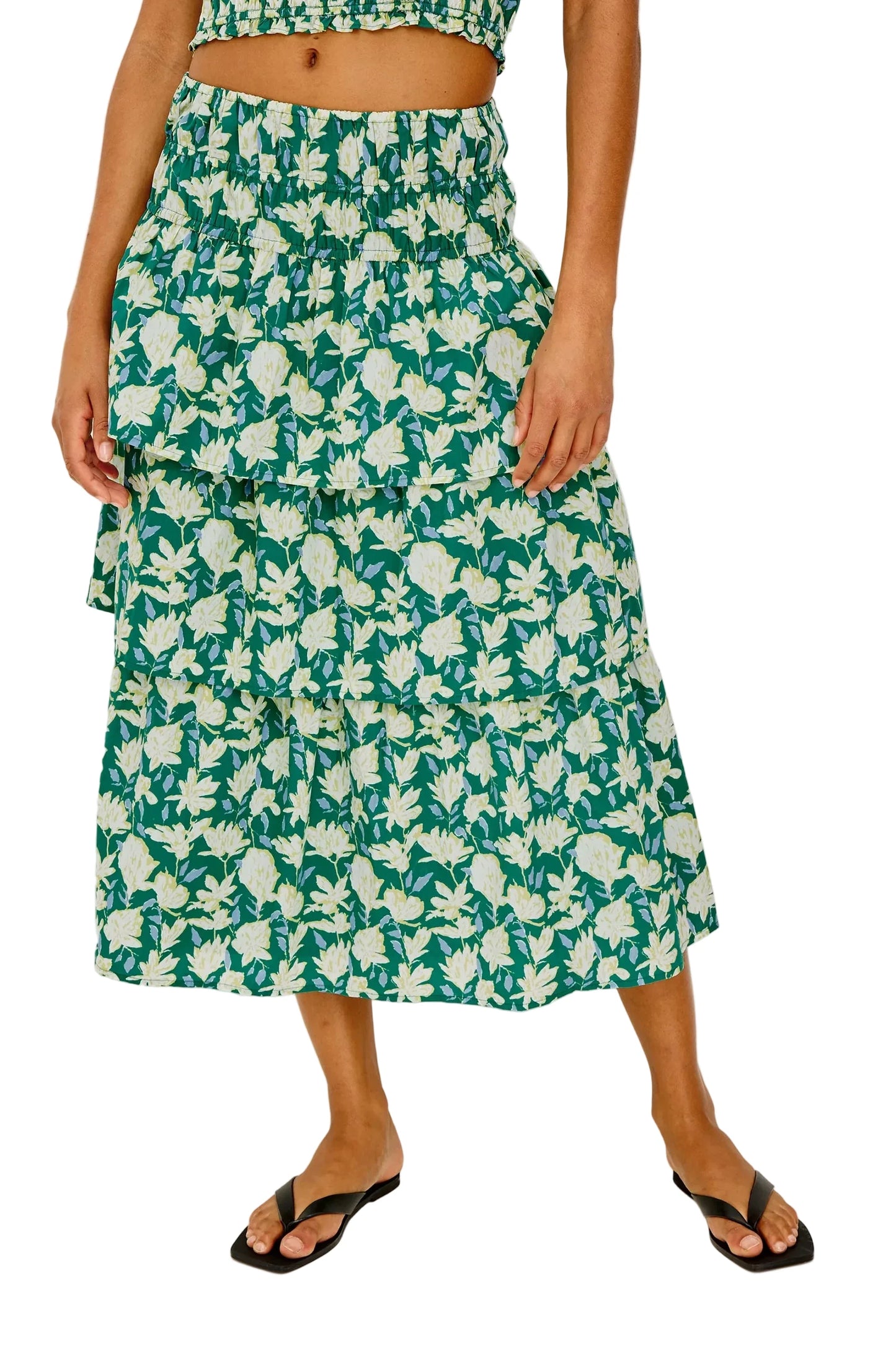 Belle Maxi Tiered Skirt- Green Mayflower