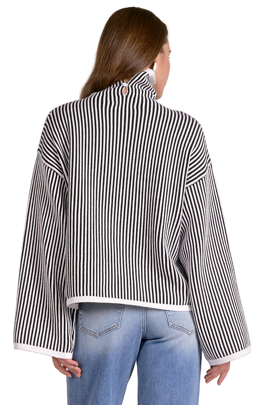 Back view of striped sweater – full-length back view highlighting stripes and fit.