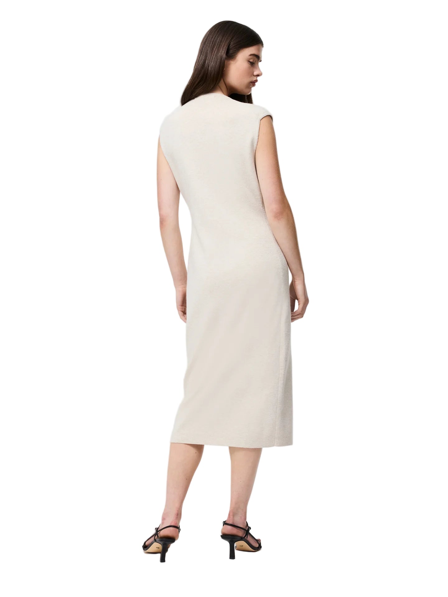 Back view of midi dress – full back view highlighting button closure and flowy silhouette.