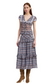 Model wearing Briar Midi Skirt midi length in dusty blue / brown