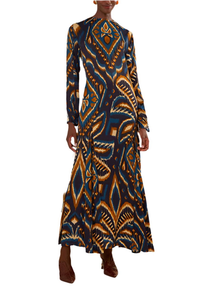 Pineapple Ikat Blue Maxi Dress