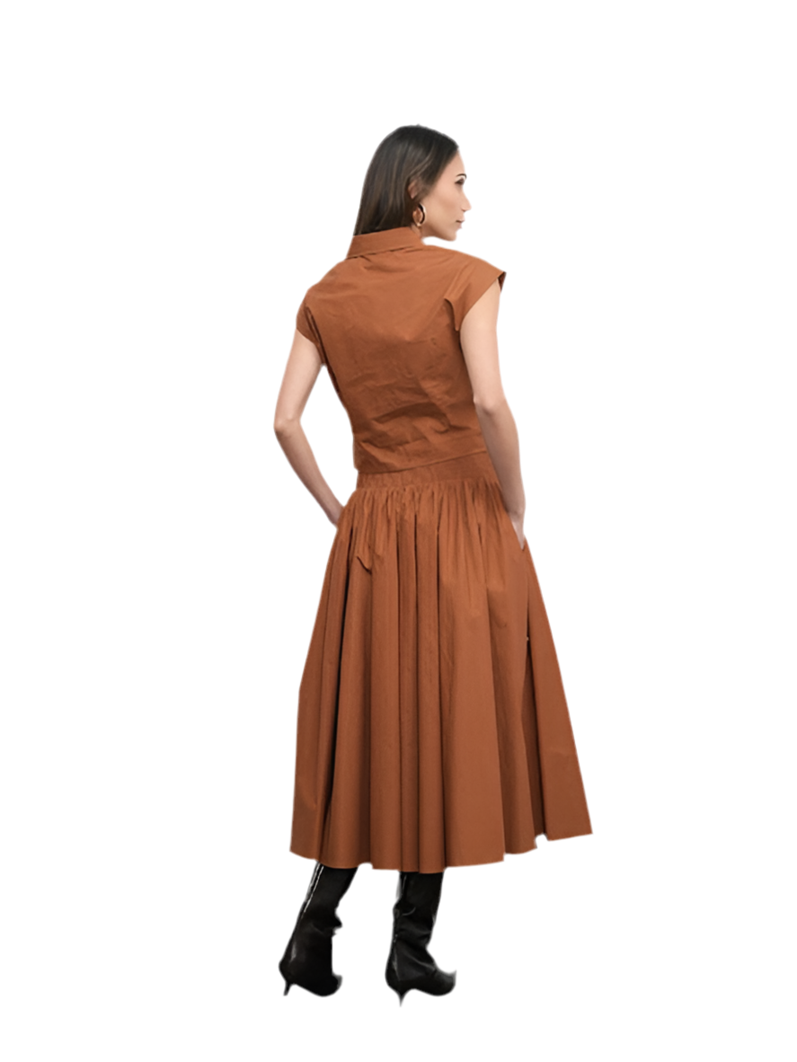 Etienne Smocked Waist Midi Skirt- Camel