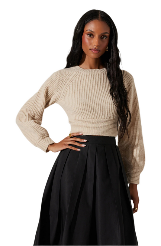 Eila Contrast Bow Back Sweater- Cream