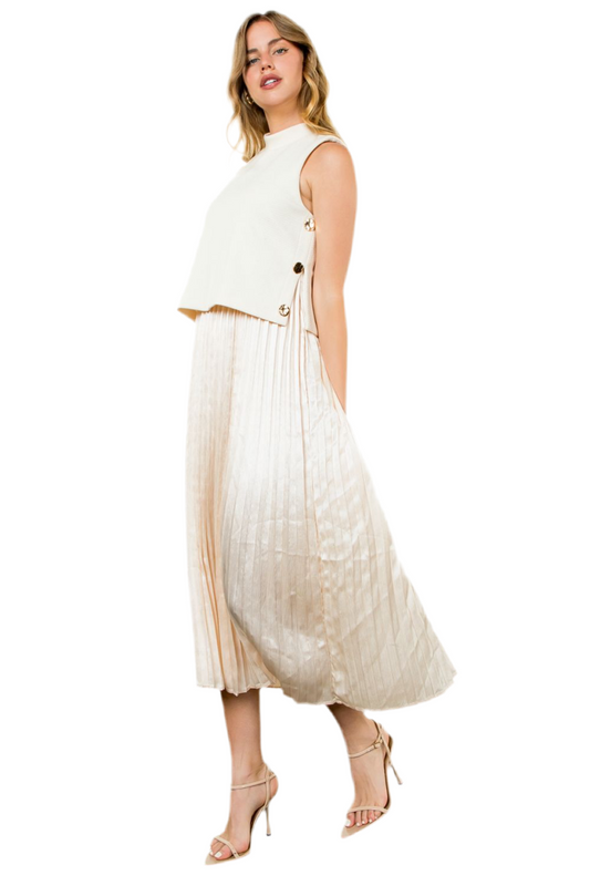 Pleated Skirt and Sweater Dress- Cream