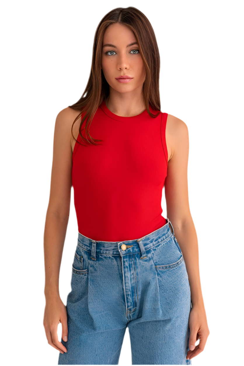 Rounded neck Bodysuit- Red