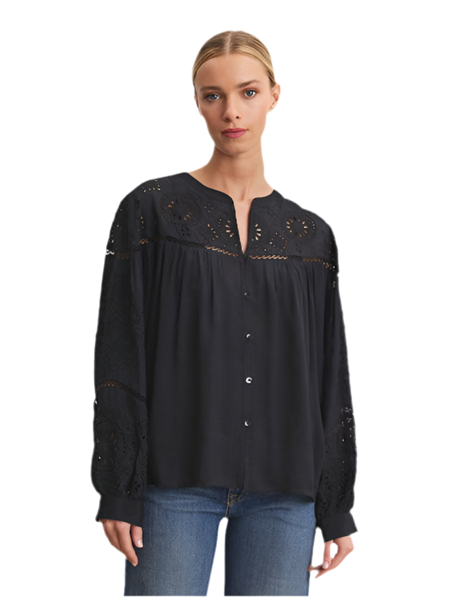 Libby Long Sleeve Eyelet Detail Top-Black