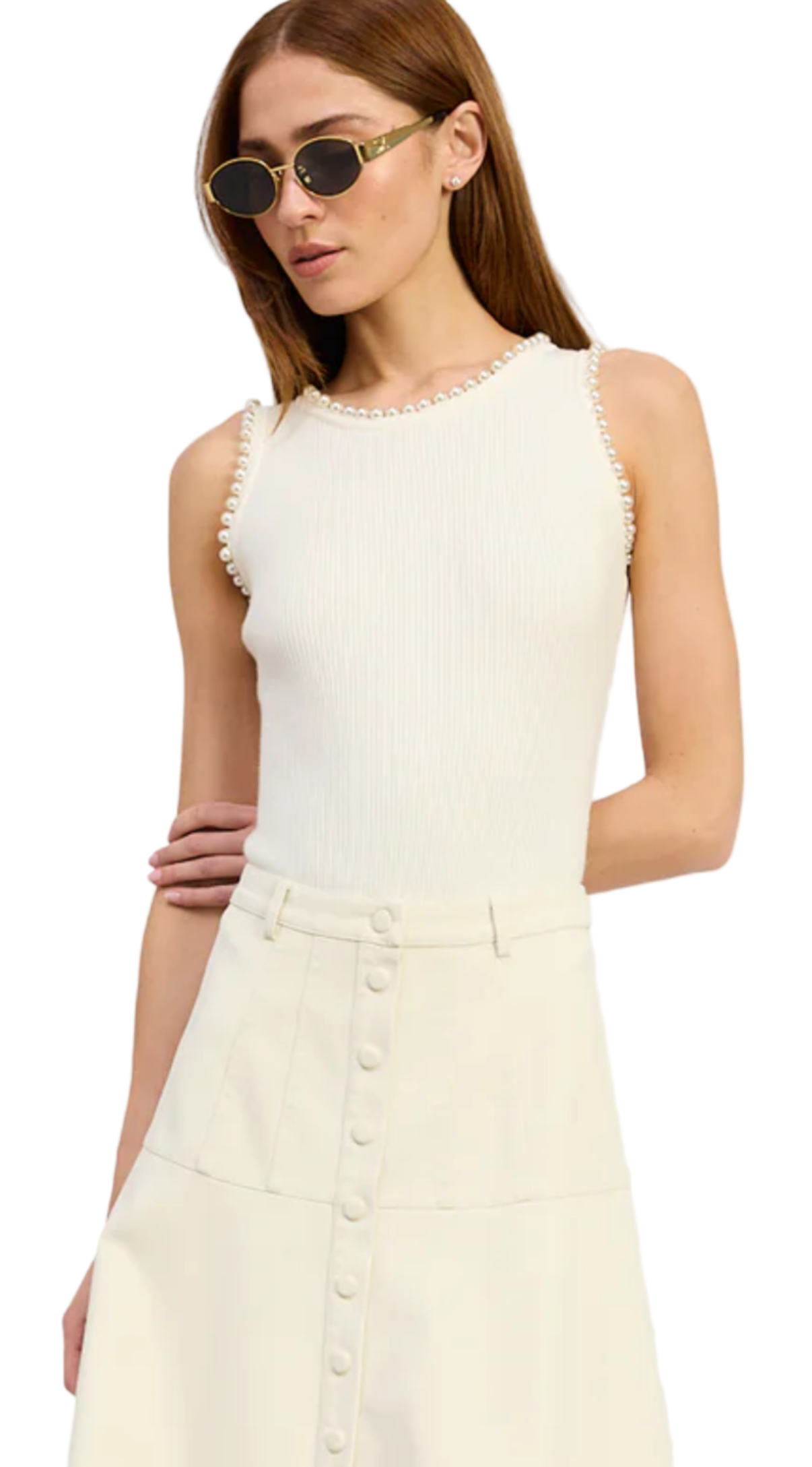 Roza Knit Bodysuit ivory front view on model