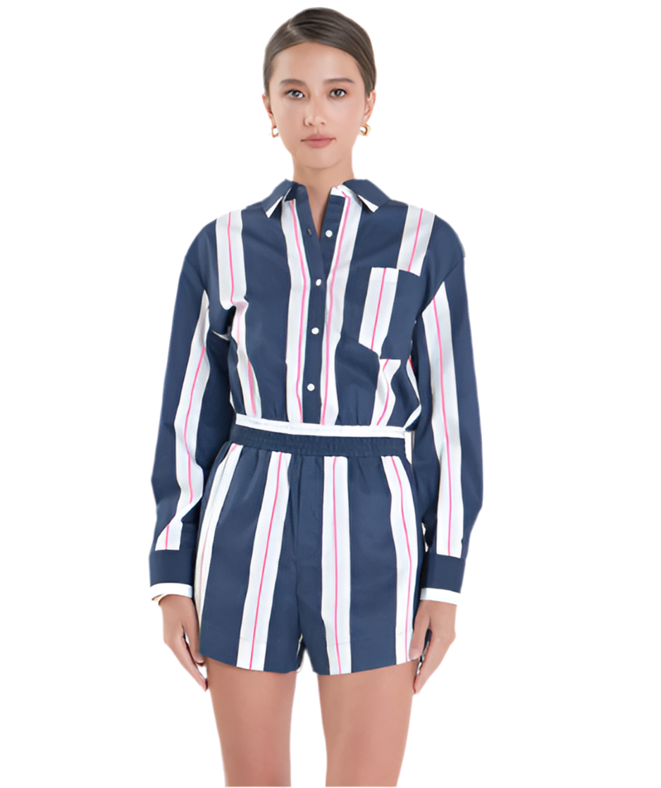 Striped Long Sleeve Romper