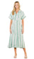 Short Sleeve Printed Button Down Dress- Green