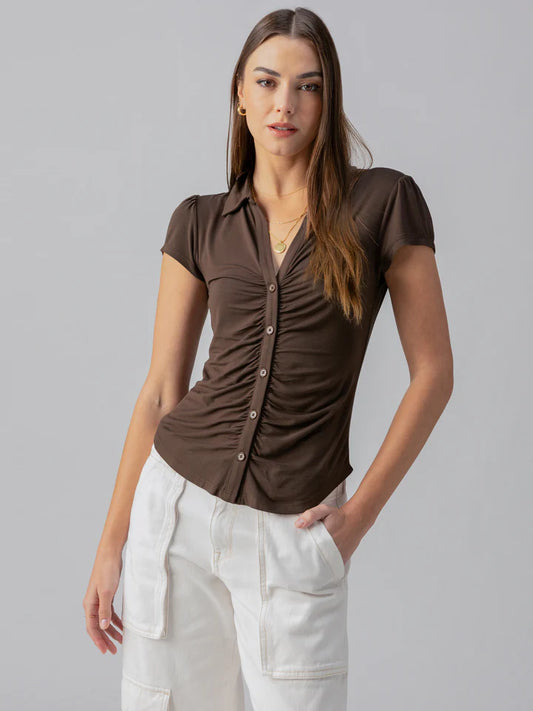 Dream Button Up Blouse- Mud