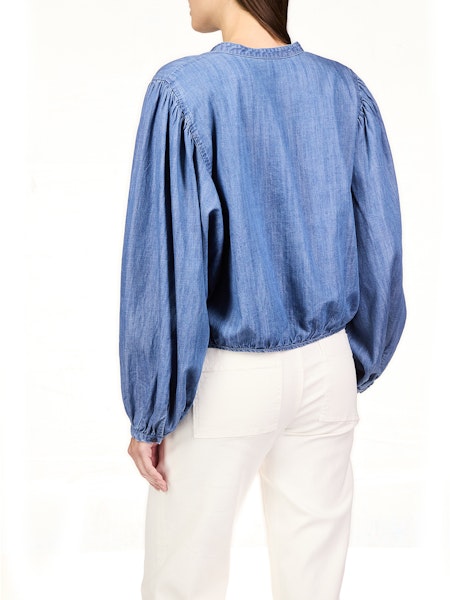 Tie Front Volume Blouse- Blue Slate