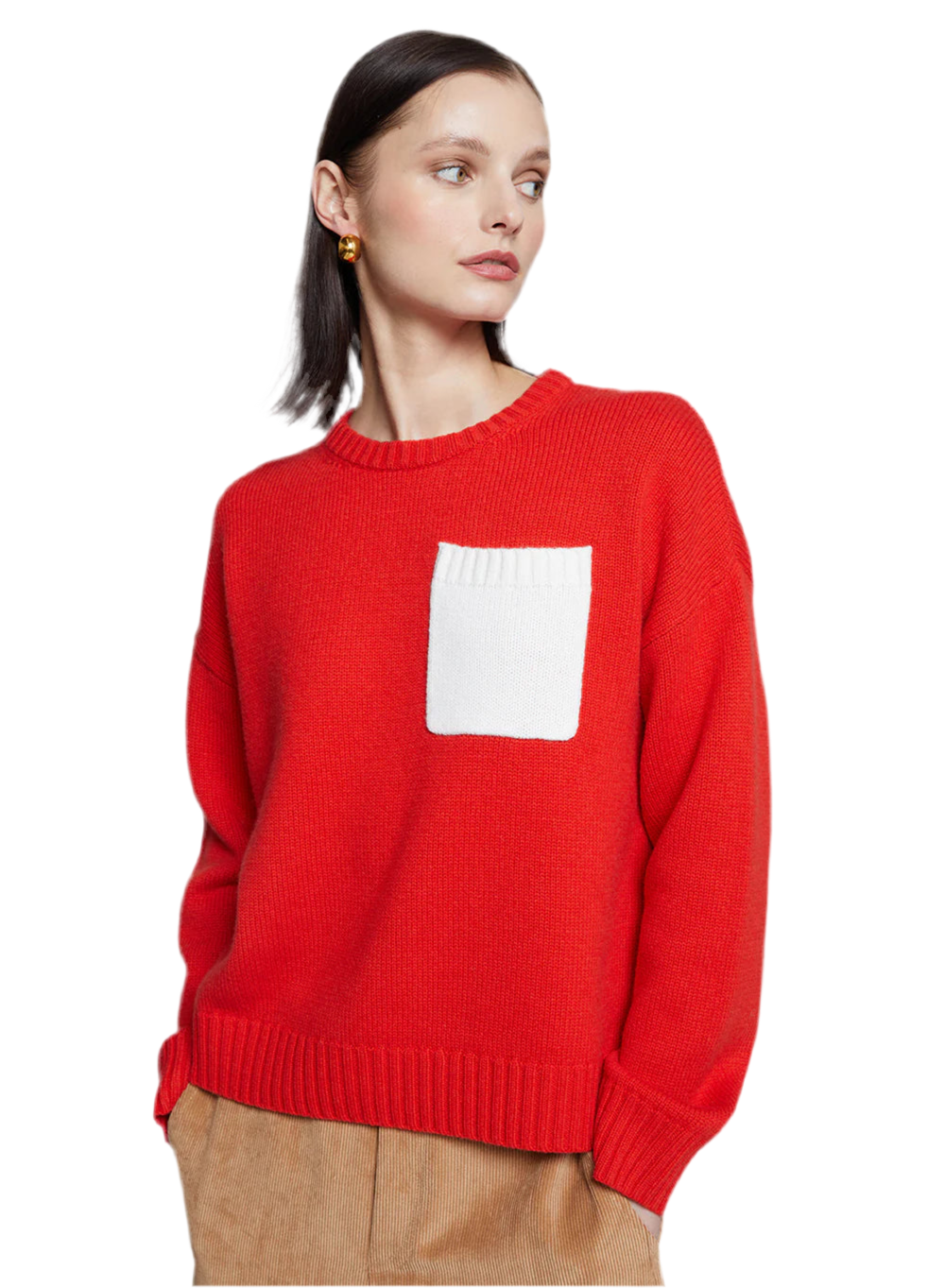 Colorblock Pocket Crew Neck Sweater- Sumo