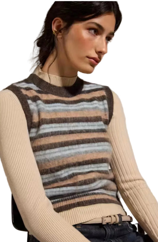 Bastille Striped Knit Vest- Multi Brown