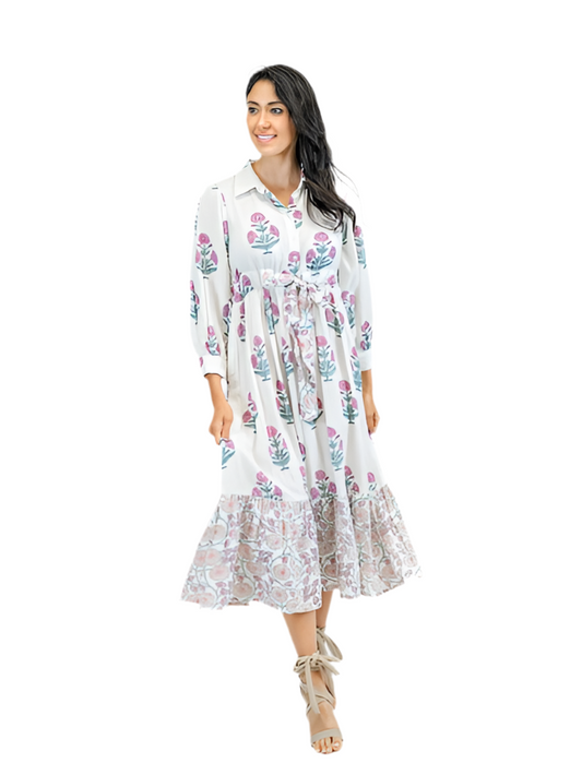 Vienna Long Sleeve Midi Dress- Rosebud