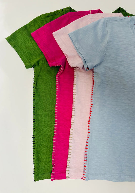 Crew Neck Tee with Contrast Stitch- Palm