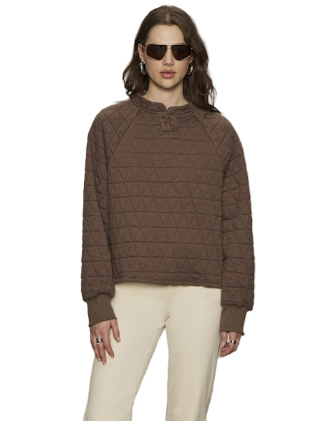 Quilted Button Pullover- Morel