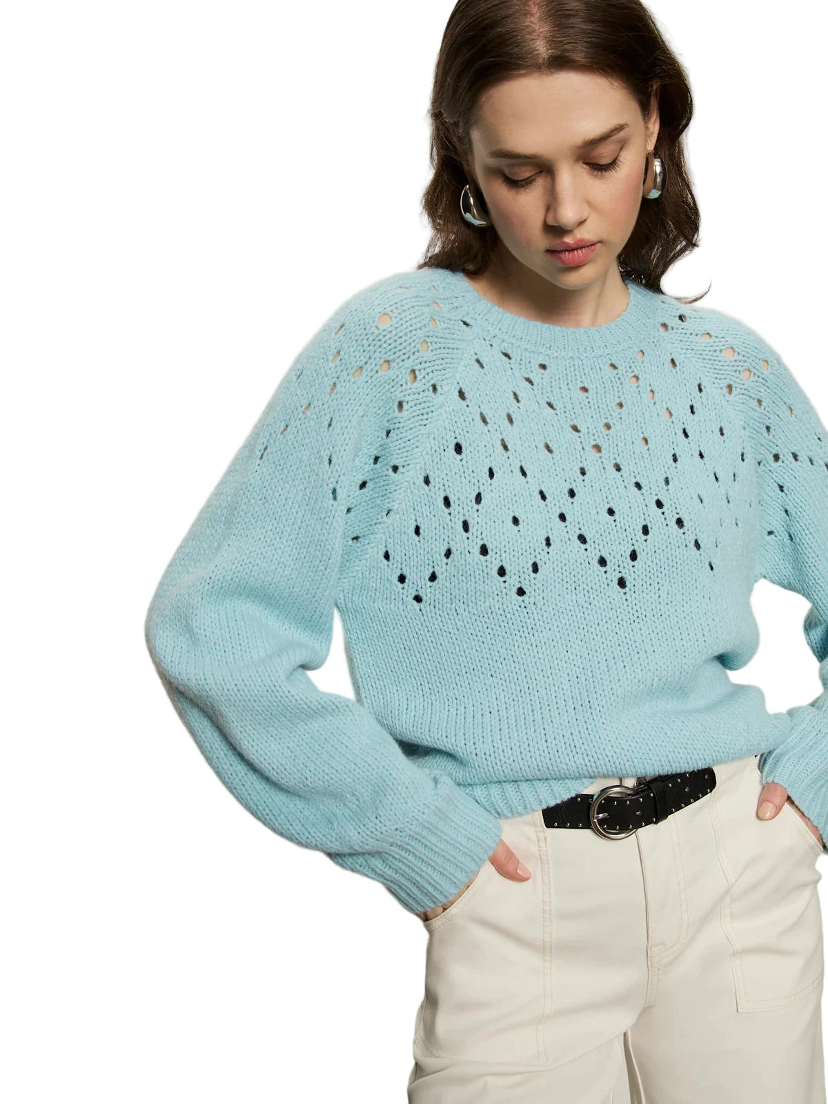 Femme Openwork Sweater- Aquamarine