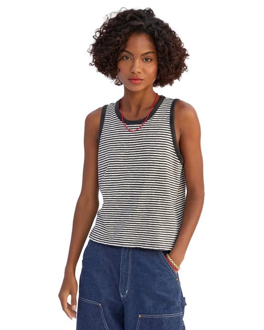 Camp Fit Striped Tank- Black/White