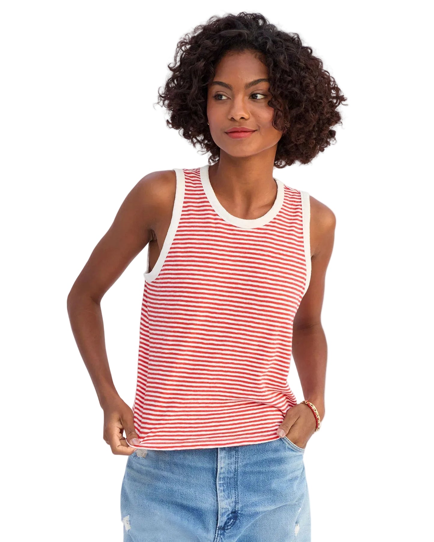 Camp Fit Striped Tank- Poppy