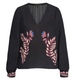 Close-up of Dark Orchard print on Ruby Top – detailed shot emphasizing the cascading leaves and bold accents.