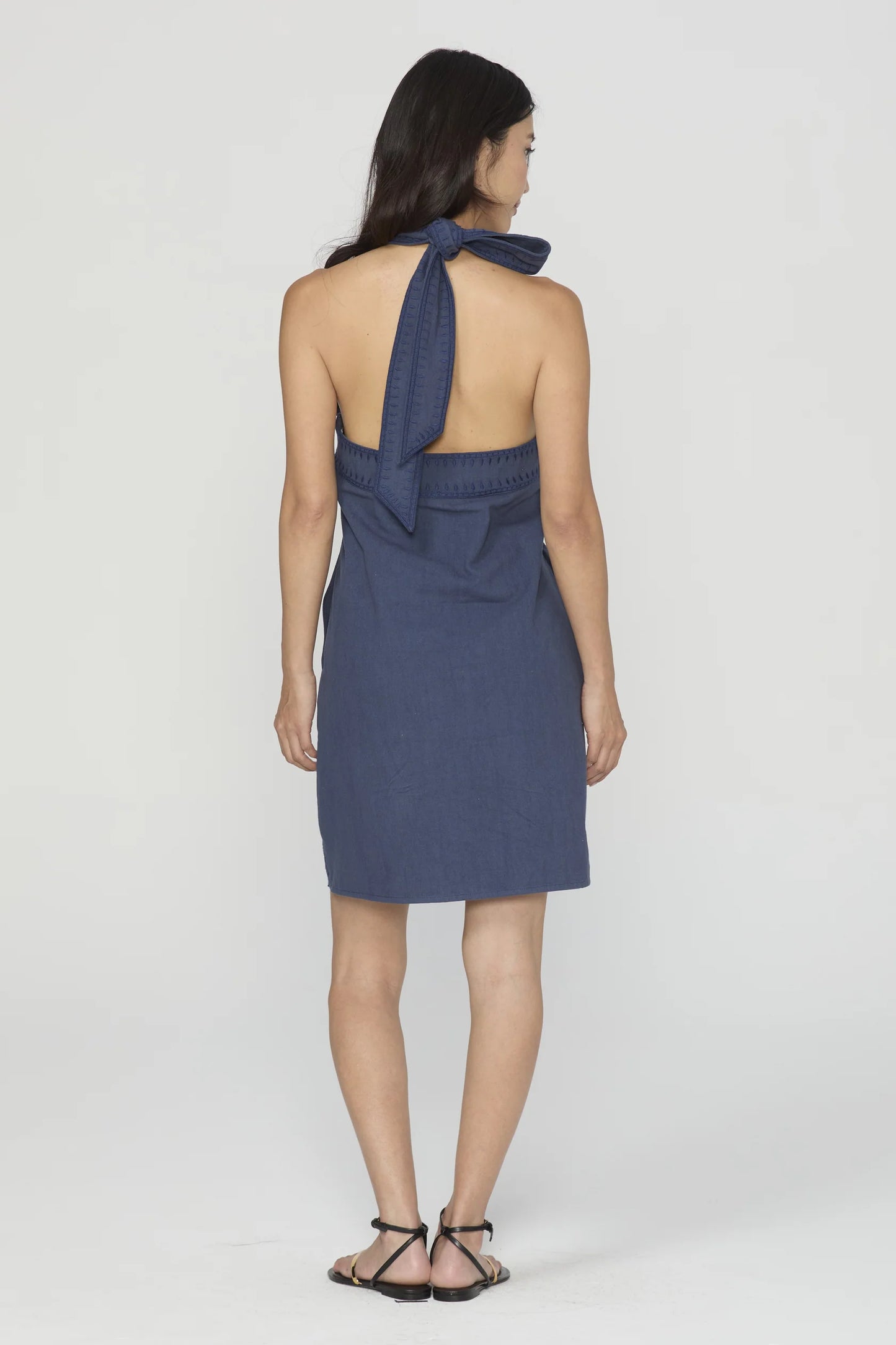 Dancia Embroidered Halter Mini Dress- Navy