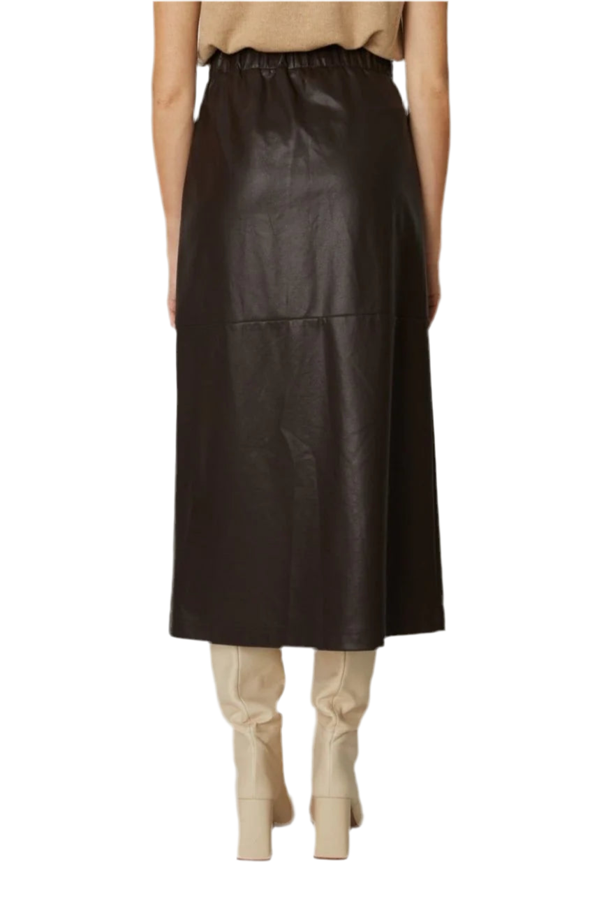 Delfine Faux Leather Skirt- Brown