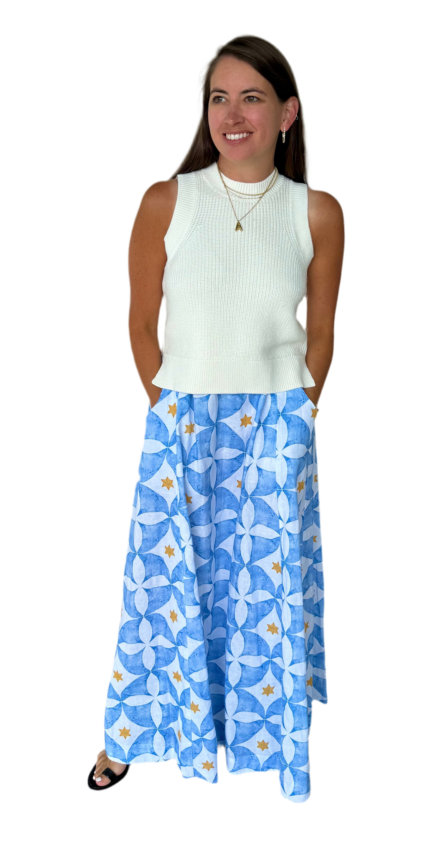 Luca Linen Maxi Skirt- Azure