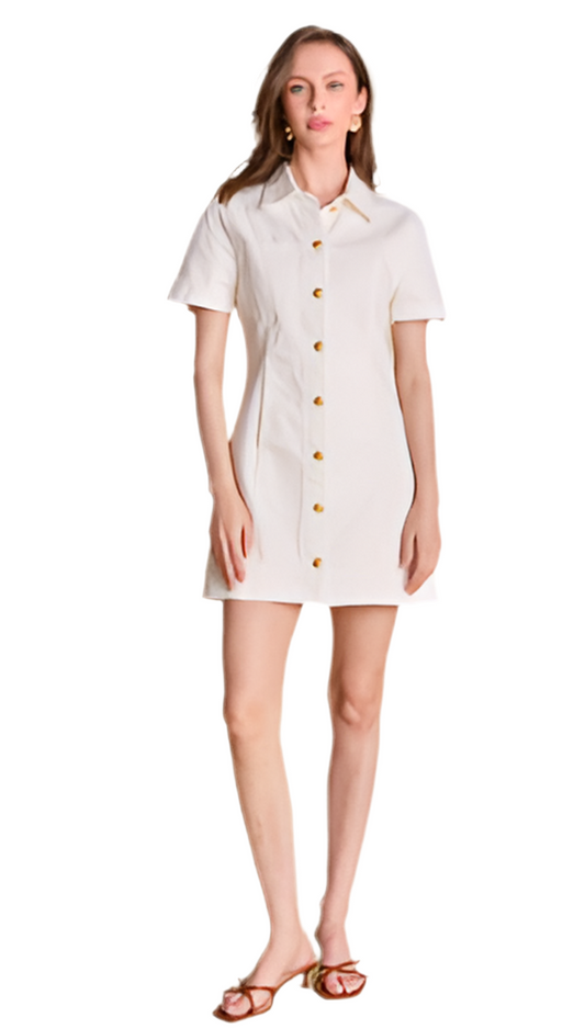 Denim Shirt Mini Dress- White