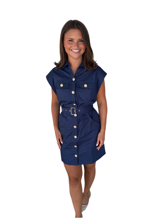 Mason Button Down Dress- Navy