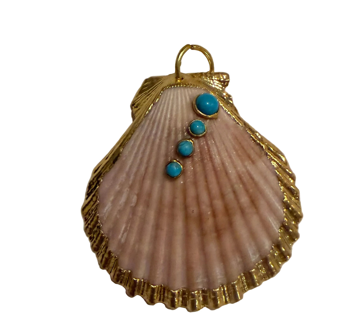 18k Gold fill scallop seashell Pendant with Turquoise Gem and one with black onyx