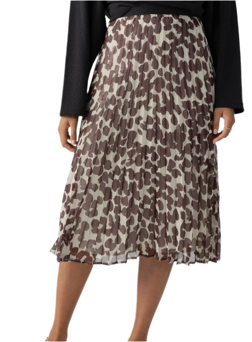 New pleated Midi Skirt- Chocolate Spots