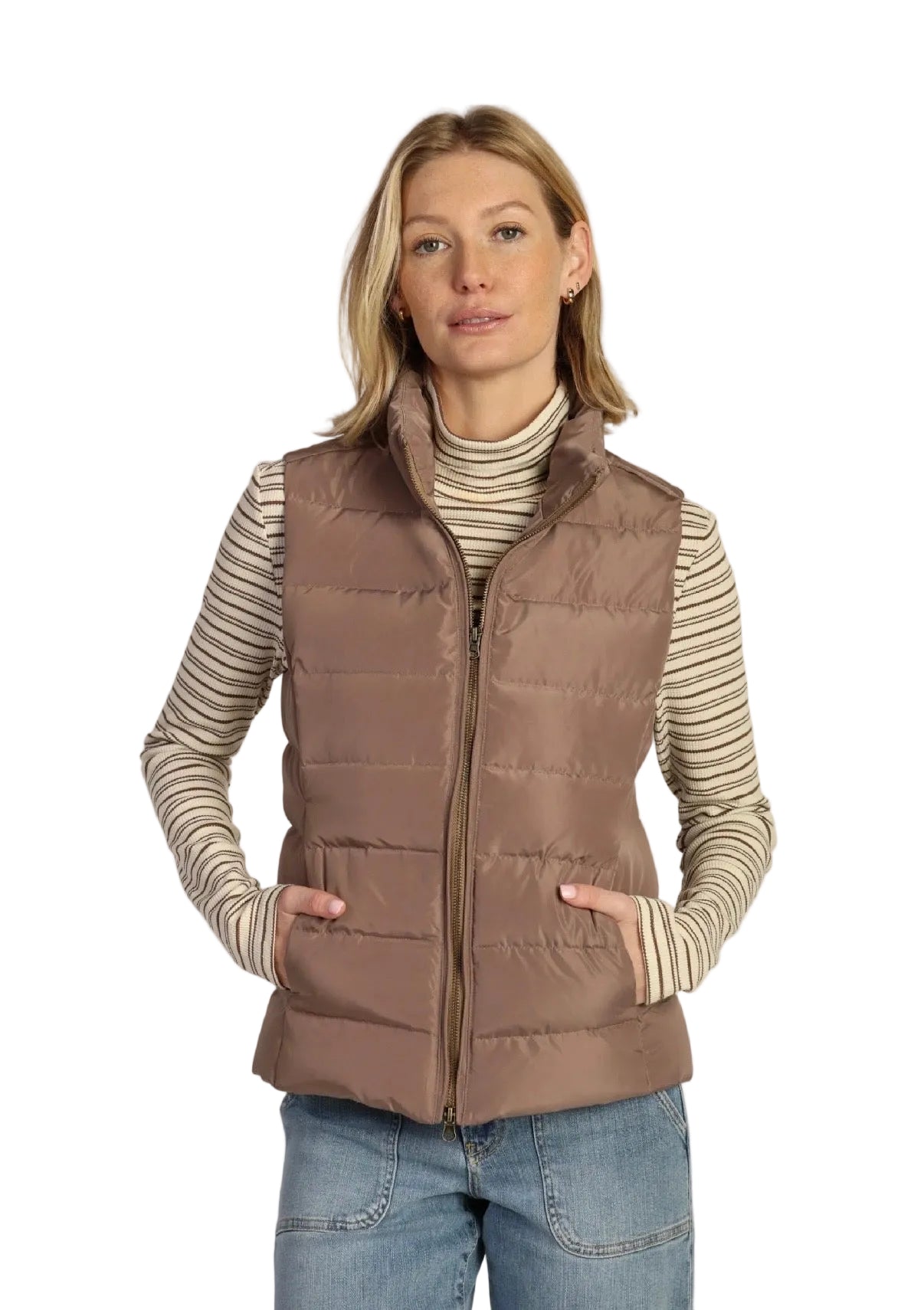 City Quilted Down Vest- Soft Brown