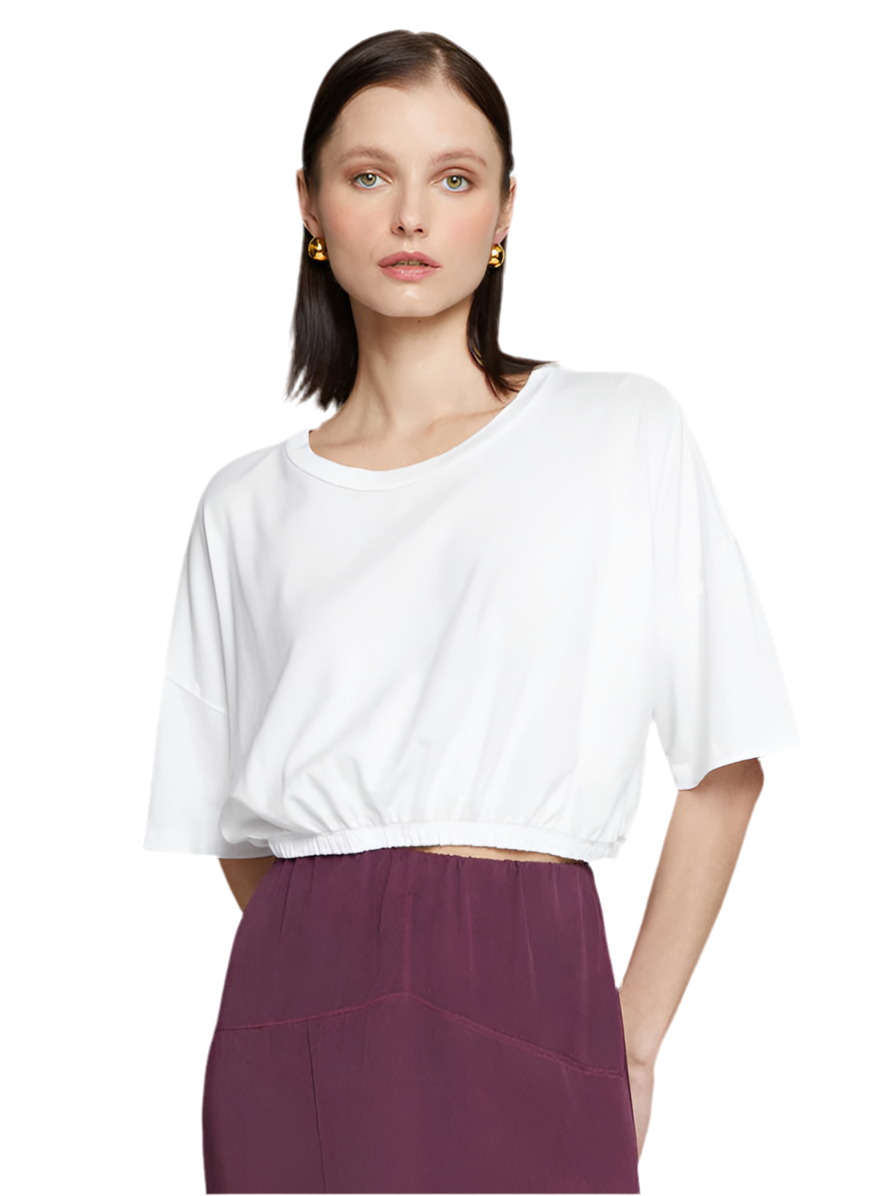 Cloud Jersey Cropped Elastic Waist Tee- White