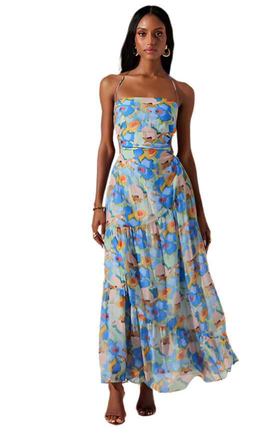 Miaka Dress- Blue Floral Abstract