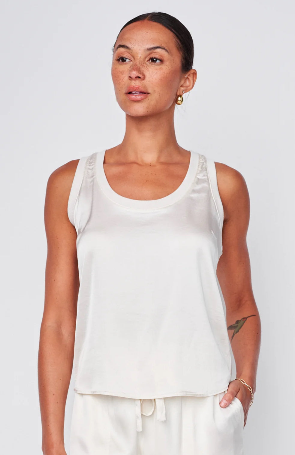 Cosmo Satin Sleeveless Top- Cream