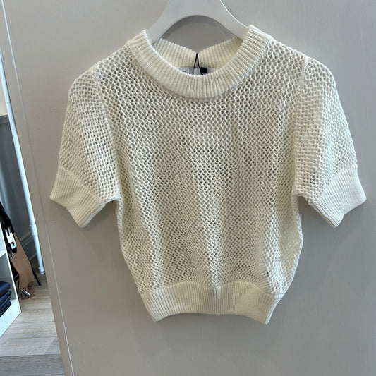 Short Sleeve Open Weave Sweater- White