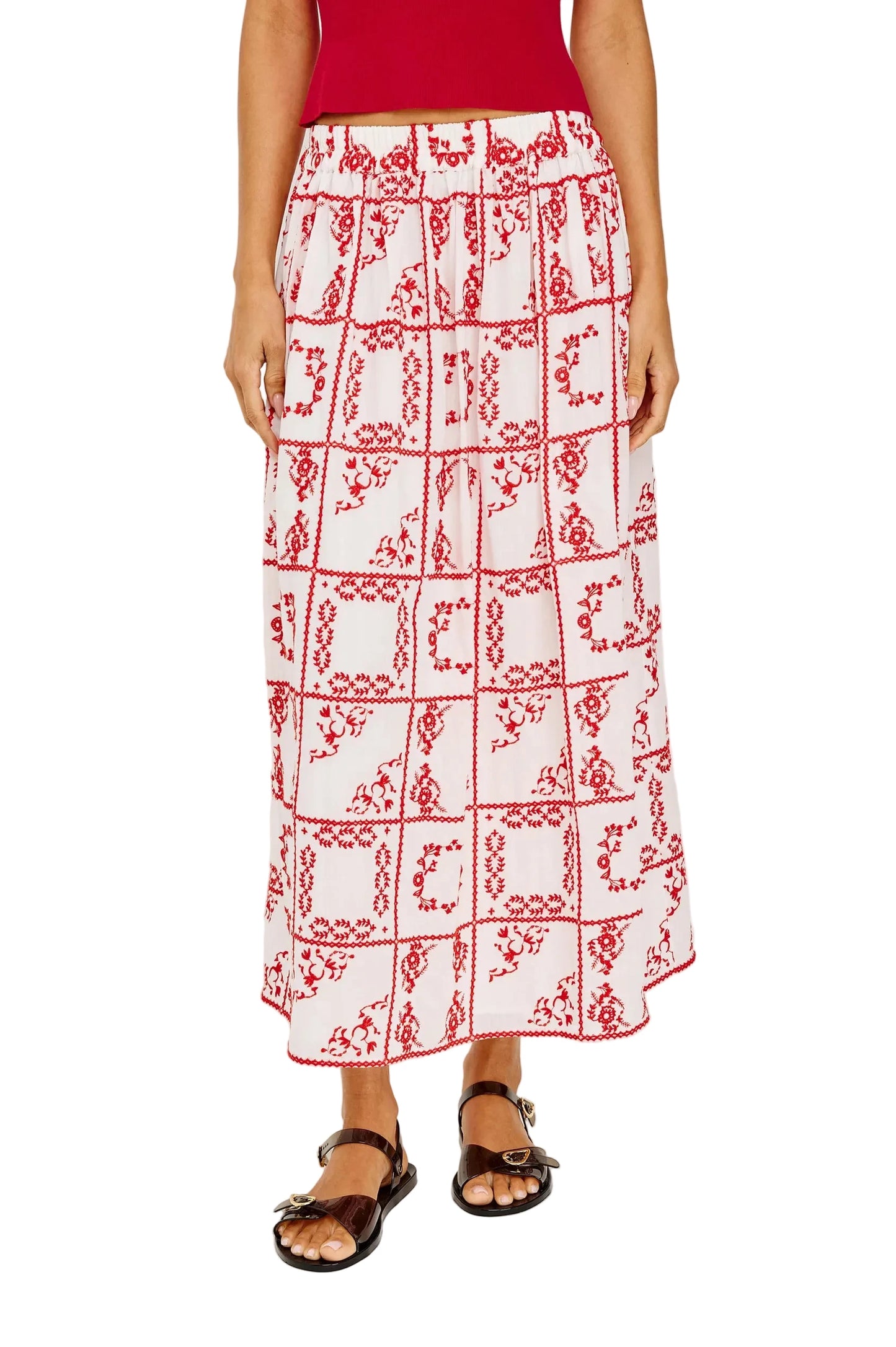 Dax Printed Maxi Skirt- Red Handkerchief