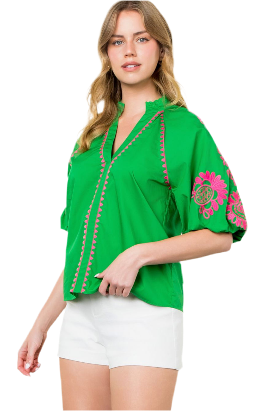 Embroidered Puff Sleeve Top