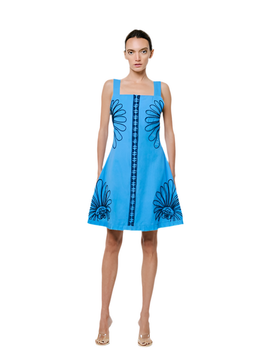 Alisha Embroidered Mini Dress- Blue