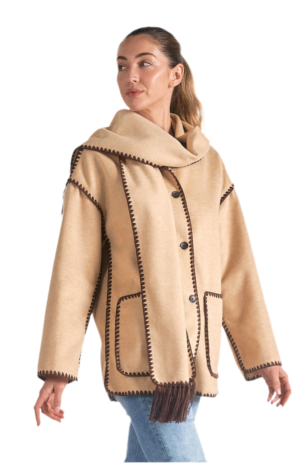 Jacket with Top Stitch- Tan