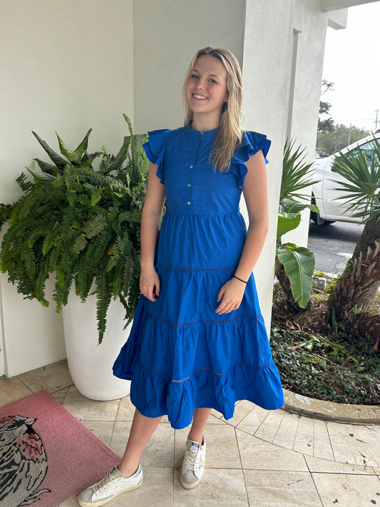 Royal Blue Tiered Midi Dress