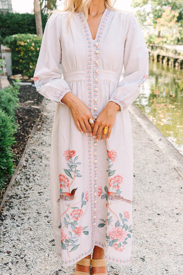 Solene Balloon Sleeve Midi Dress- Gardenia