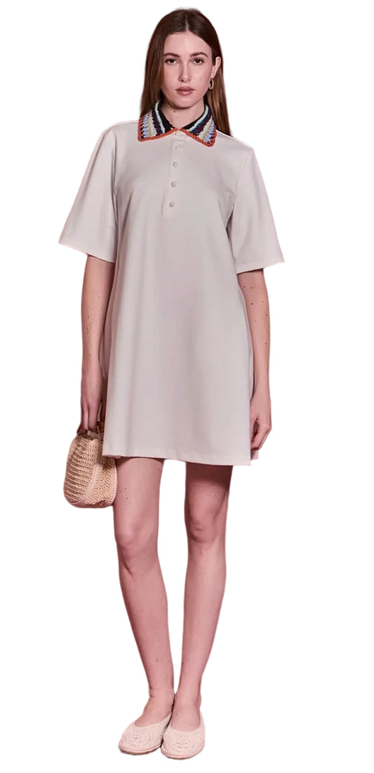 Knitted Collar A-Line Dress- Off White
