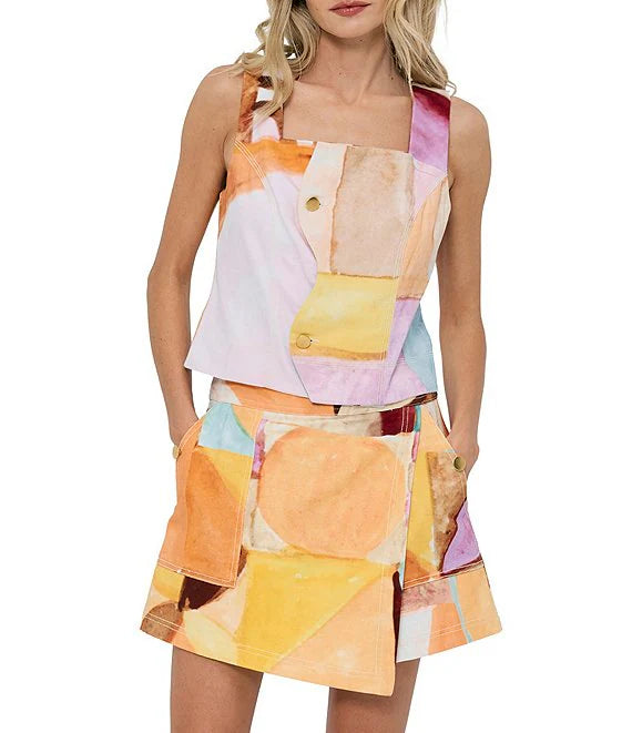 Yesika Printed Square Neck Sleeveless Top