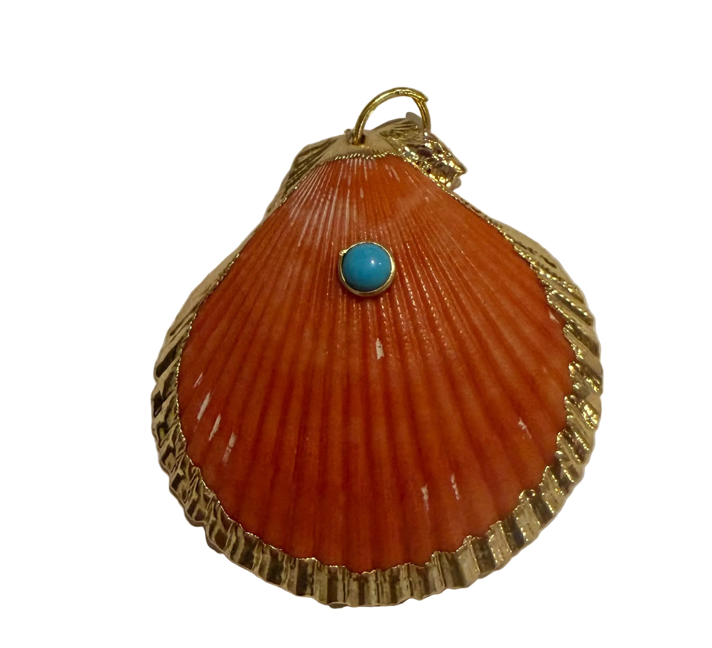 18k Gold fill scallop seashell Pendant with Turquoise Gem and one with black onyx