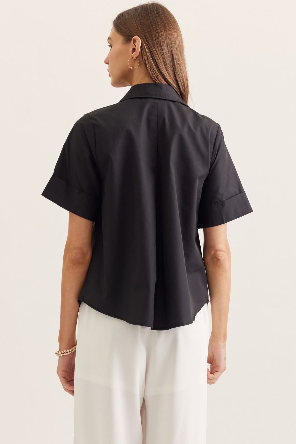 Short sleeve button down top- Black