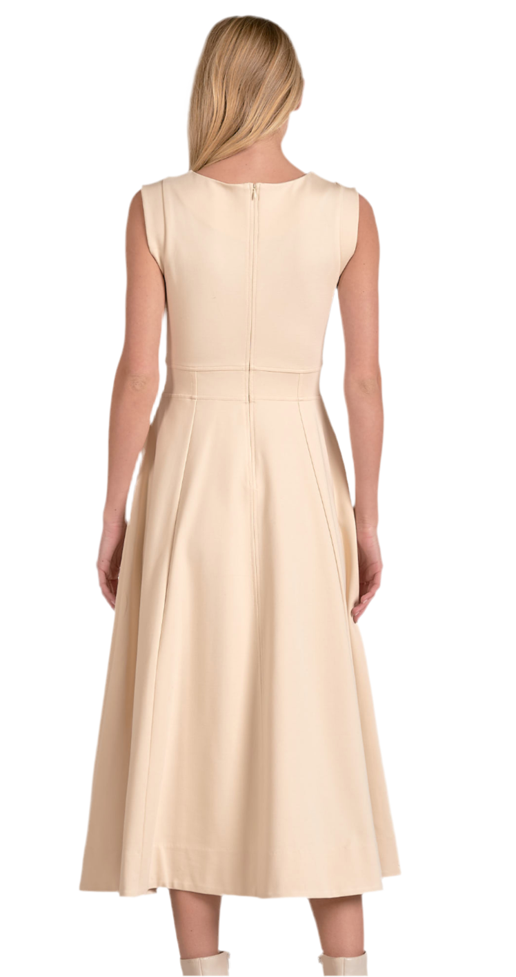 Seamed Sleeveless Midi Dress- Stone