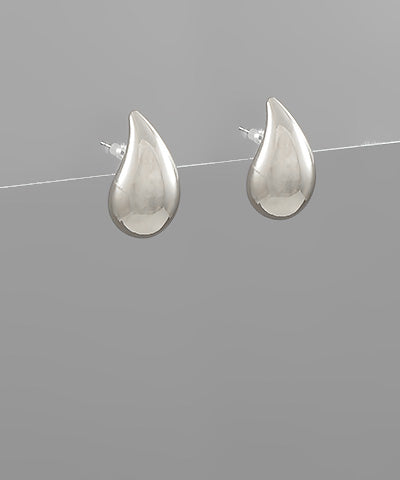 25mm Puffy Teardrop Earring- Silver